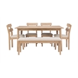 Linon Miles Six Piece Upholstered Dining Set with Bench in Natural Wood Finish