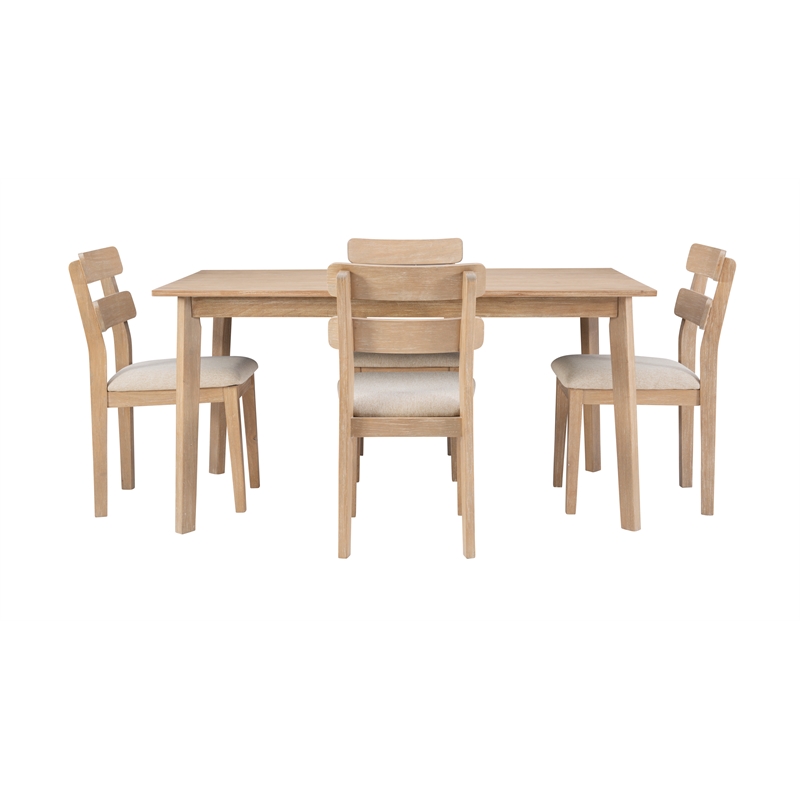 Linon Miles Five Piece Upholstered Dining Set in Rustic Natural Wood Finish