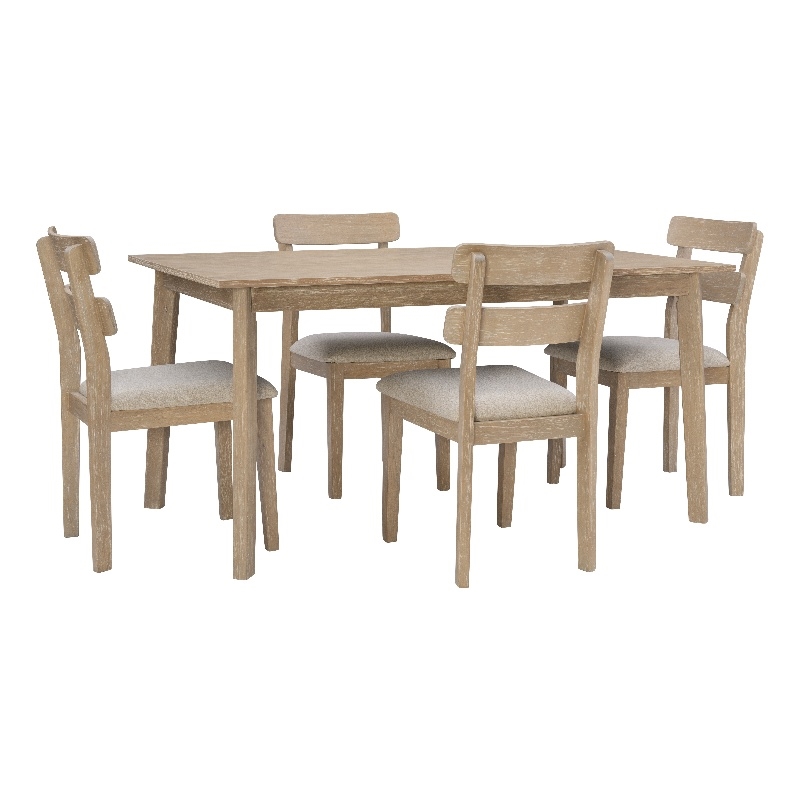 Linon Miles Five Piece Upholstered Dining Set in Rustic Natural Wood Finish