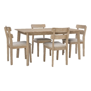 Linon Miles Five Piece Upholstered Dining Set in Rustic Natural Wood Finish