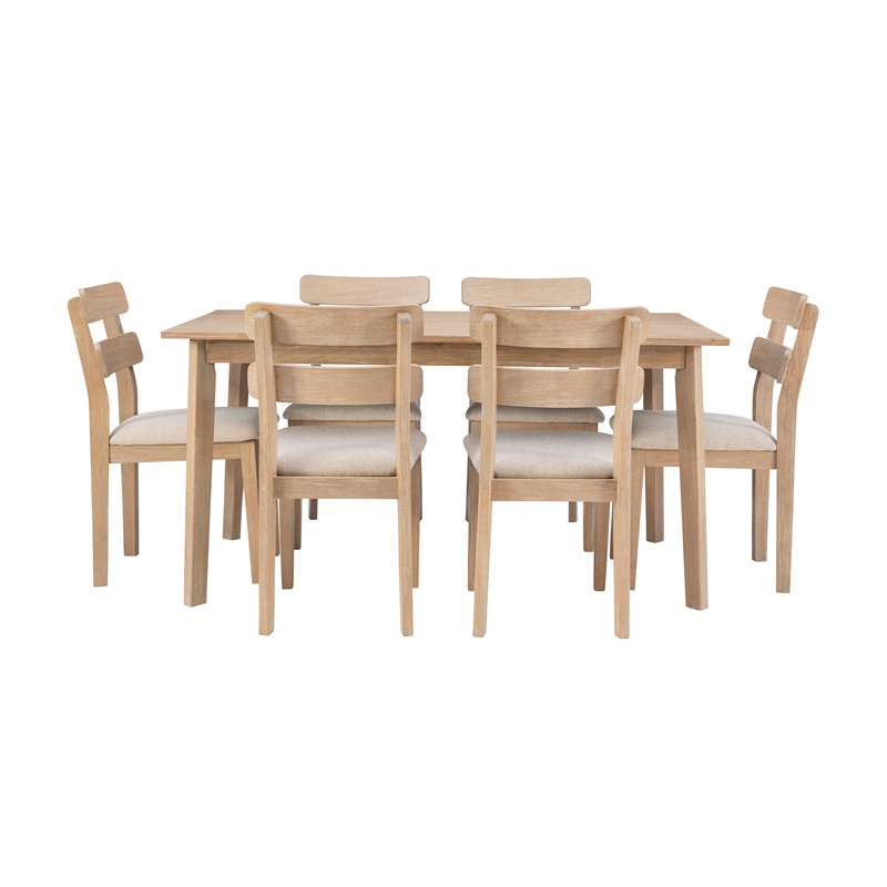 Linon Miles Seven Piece Upholstered Dining Set in Rustic Natural Wood Finish