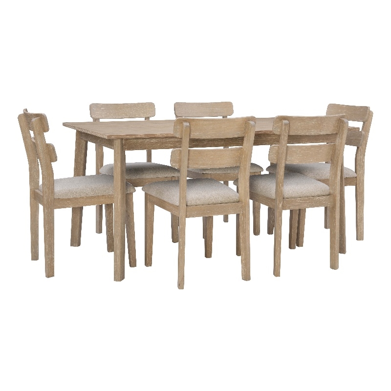 Linon Miles Seven Piece Upholstered Dining Set in Rustic Natural Wood Finish