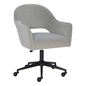 linon taya wood and metal velvet office chair in light gray
