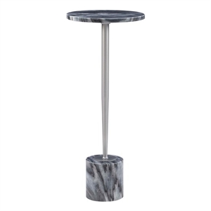 linon benton metal and black marble drink accent table in silver