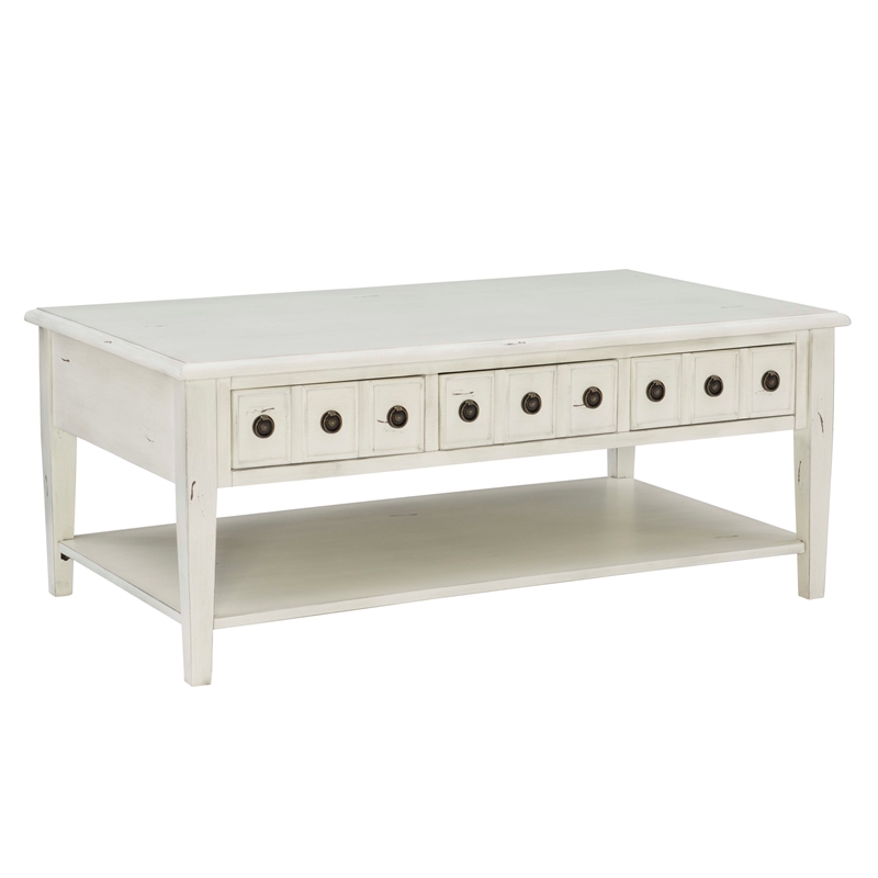 Linon Sadie Wood Coffee Table with Storage in Cream