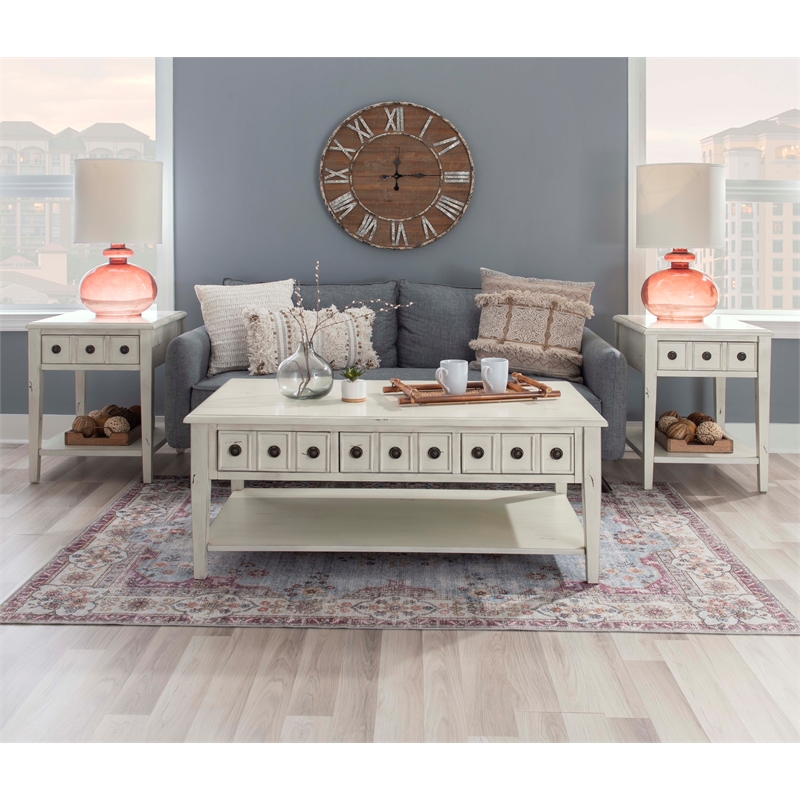 Linon Sadie Wood Coffee Table with Storage in Cream