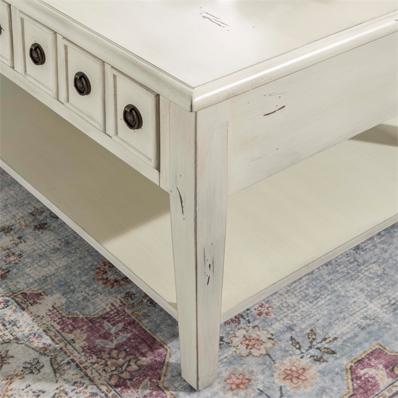 Linon Sadie Wood Coffee Table with Storage in Cream