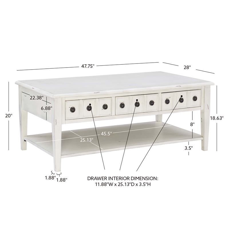 Linon Sadie Wood Coffee Table with Storage in Cream