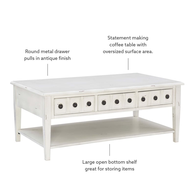 Linon Sadie Wood Coffee Table with Storage in Cream