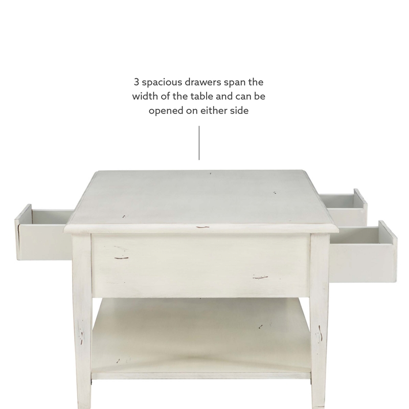 Linon Sadie Wood Coffee Table with Storage in Cream