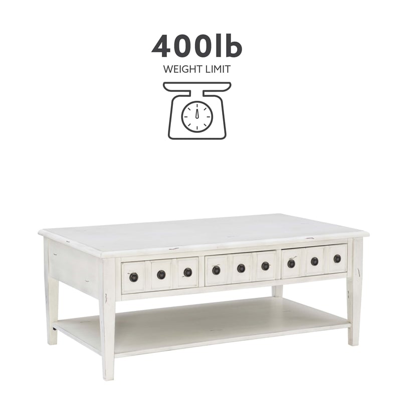 Linon Sadie Wood Coffee Table with Storage in Cream