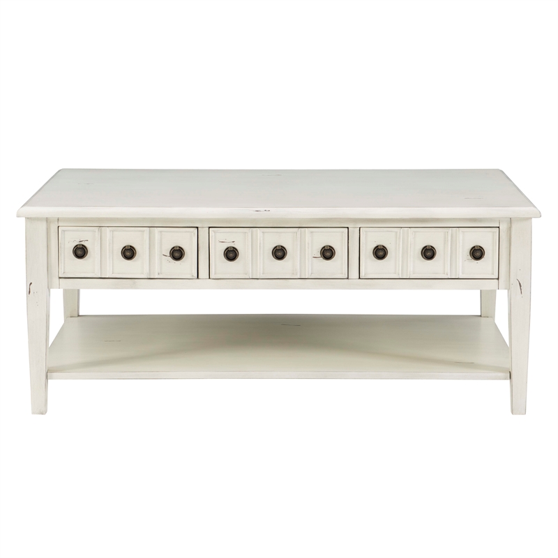 Linon Sadie Wood Coffee Table with Storage in Cream
