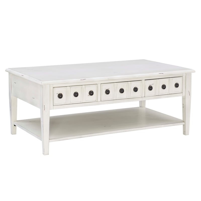 Linon Sadie Wood Coffee Table with Storage in Cream