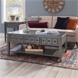 Linon Sadie Coffee Table with 3 Drawers and Bottom Shelf in Gray Distressed Wood