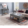 Linon Sadie Coffee Table with 3 Drawers and Bottom Shelf in Gray Distressed Wood
