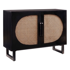 linon keyla wood cane console with storage in black