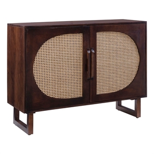 linon keyla wood cane console with storage in brown