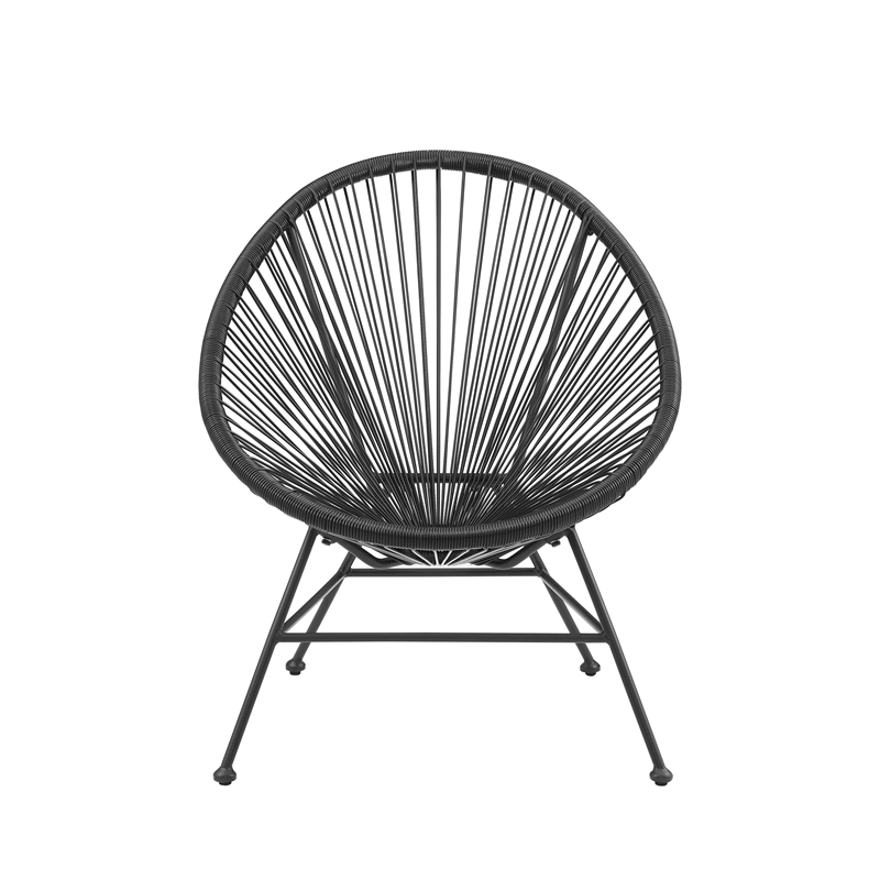 Linon Tallie Outdoor Oval Chair Handwoven Wicker Roping Steel Frame in Black
