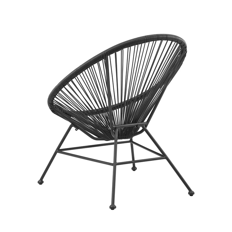 Linon Tallie Outdoor Oval Chair Handwoven Wicker Roping Steel Frame in Black