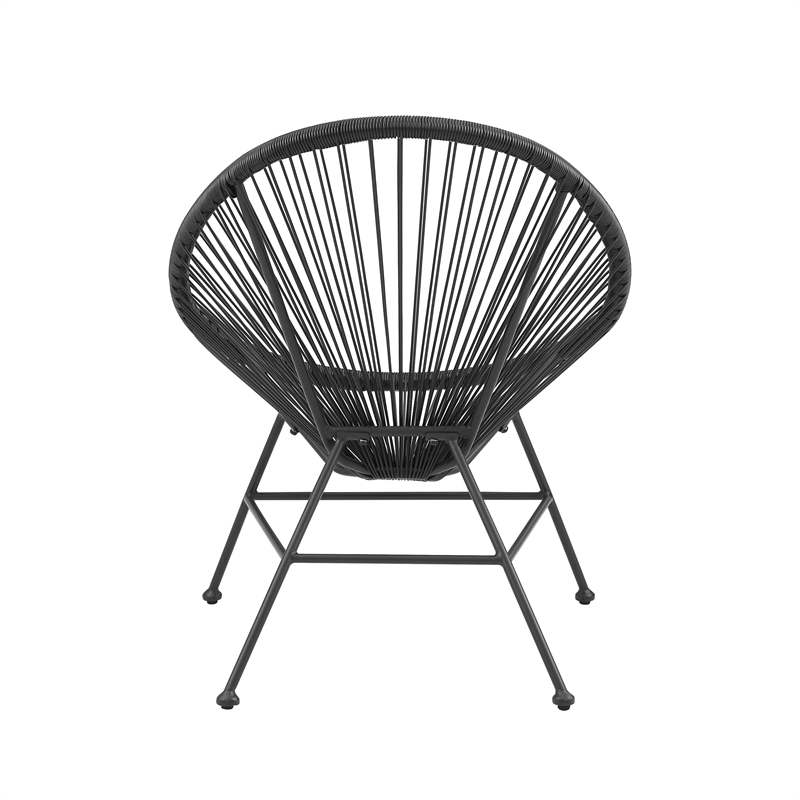 Linon Tallie Outdoor Oval Chair Handwoven Wicker Roping Steel Frame in Black