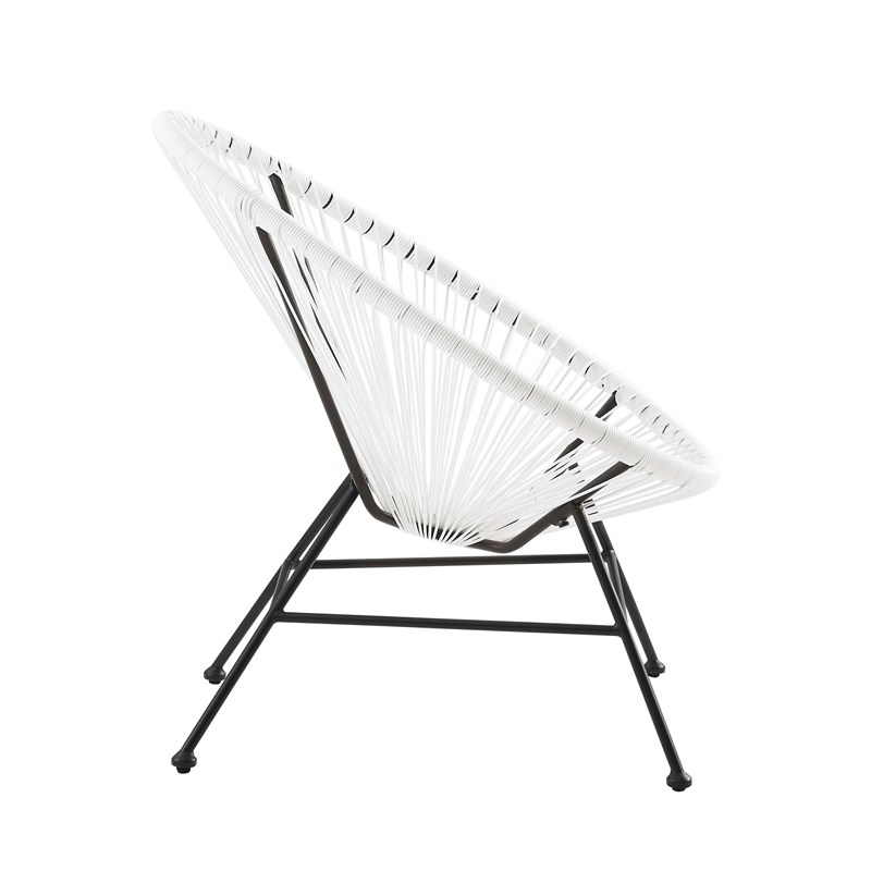 Linon Tallie Outdoor Oval Chair Handwoven Wicker Roping Steel Frame in White