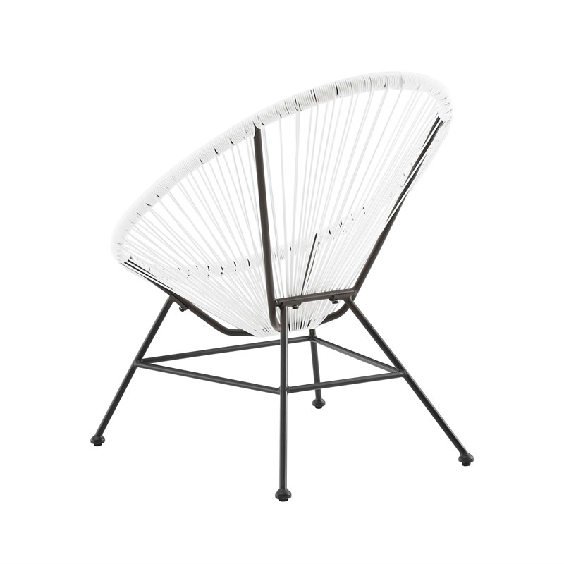 Linon Tallie Outdoor Oval Chair Handwoven Wicker Roping Steel Frame in White