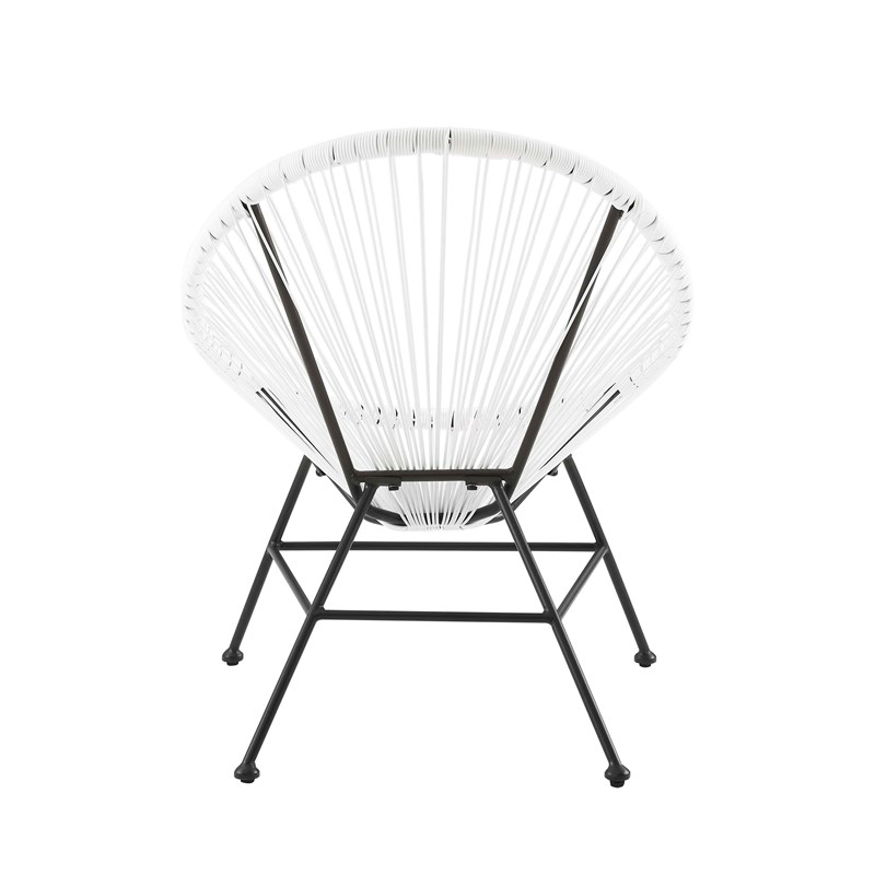 Linon Tallie Outdoor Oval Chair Handwoven Wicker Roping Steel Frame in White