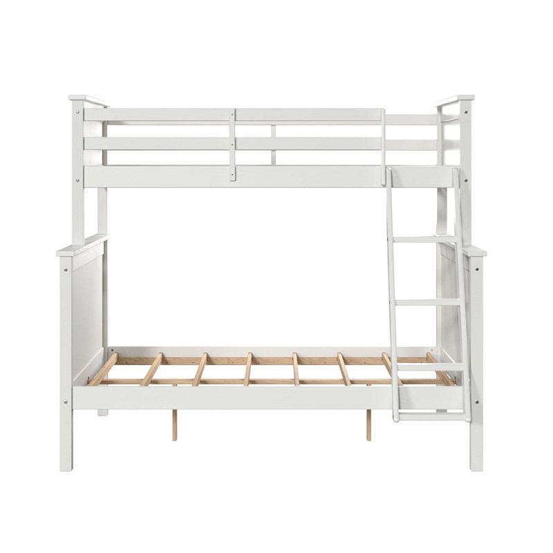 Linon Tilda Twin over Full Bunk Bed with Top Guard Rails in White Solid Wood