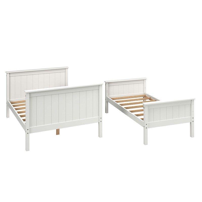 Linon Tilda Twin over Full Bunk Bed with Top Guard Rails in White Solid Wood