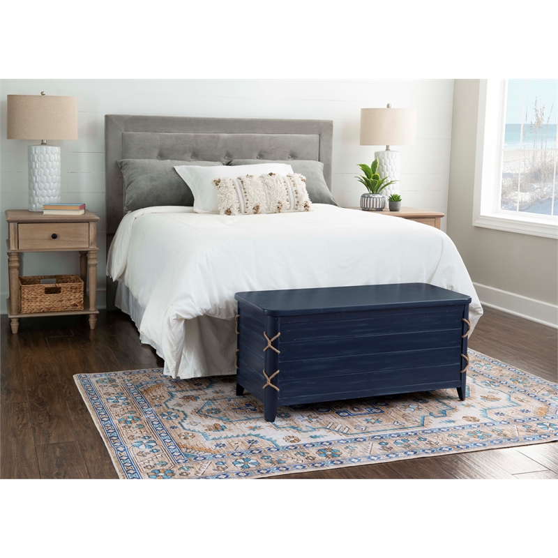 Linon Zana Cedar Lined Storage Chest with Rope Detail in Blue Distressed Wood