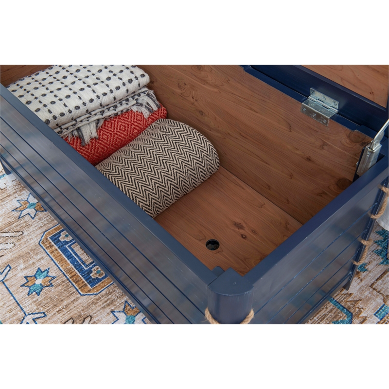 Linon Zana Cedar Lined Storage Chest with Rope Detail in Blue Distressed Wood