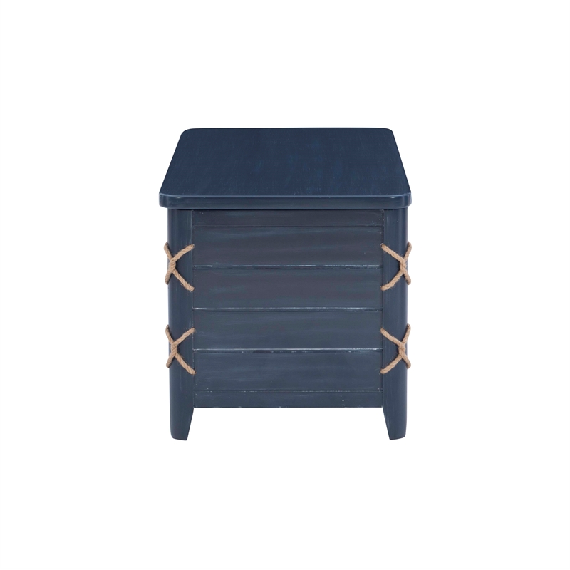 Linon Zana Cedar Lined Storage Chest with Rope Detail in Blue Distressed Wood