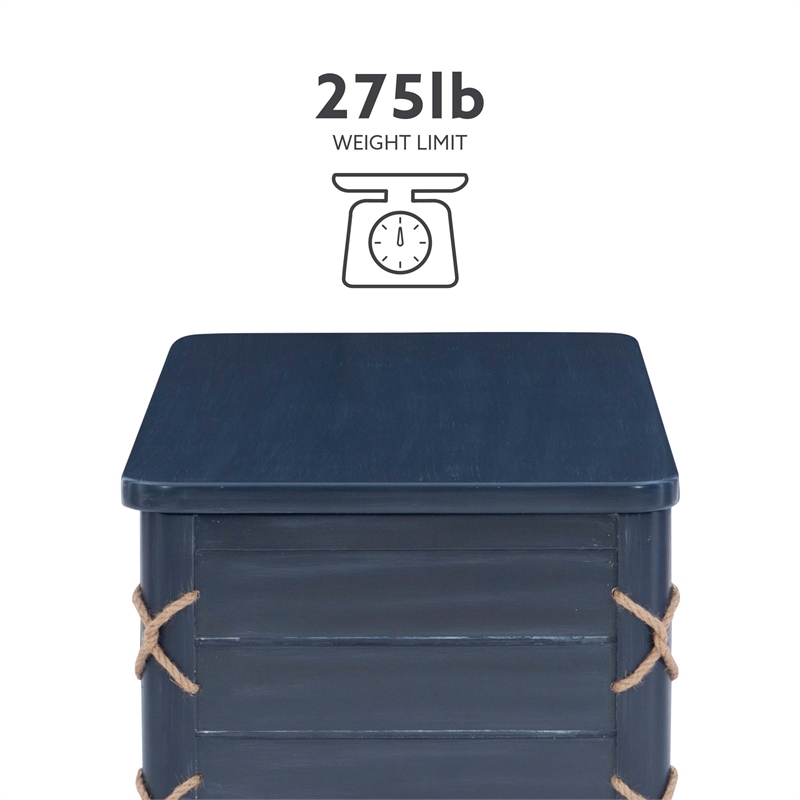 Linon Zana Cedar Lined Storage Chest with Rope Detail in Blue Distressed Wood
