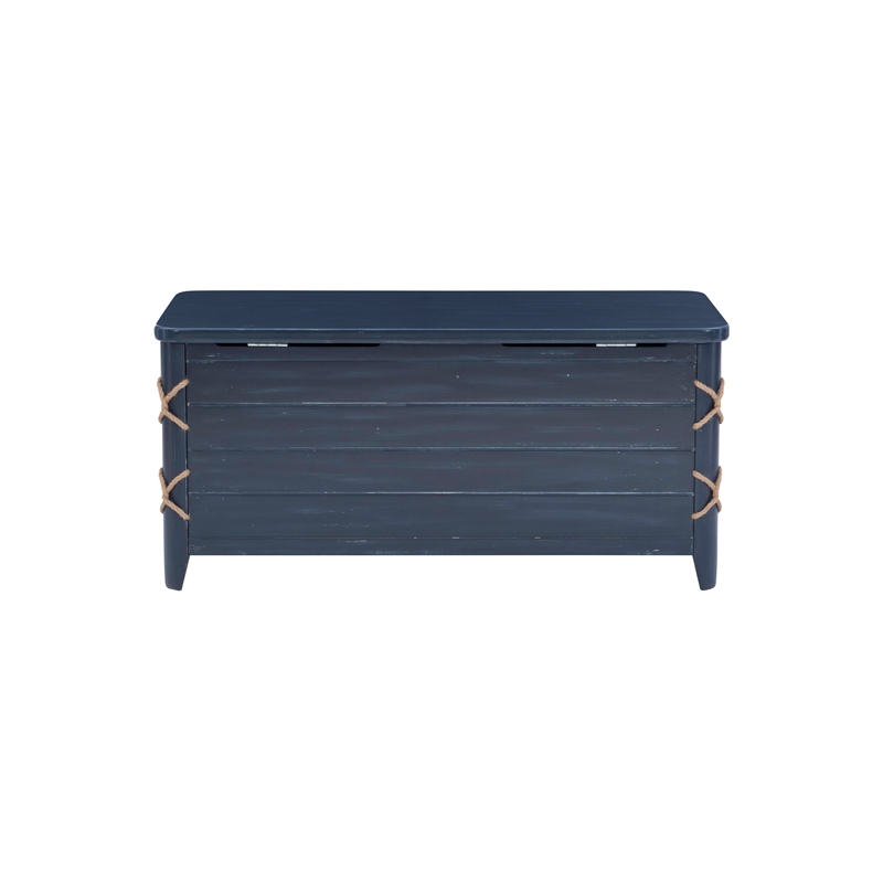 Linon Zana Cedar Lined Storage Chest with Rope Detail in Blue Distressed Wood