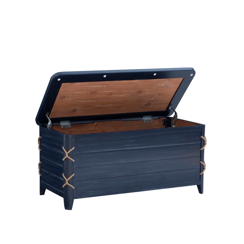 Linon Zana Cedar Lined Storage Chest with Rope Detail in Blue Distressed Wood