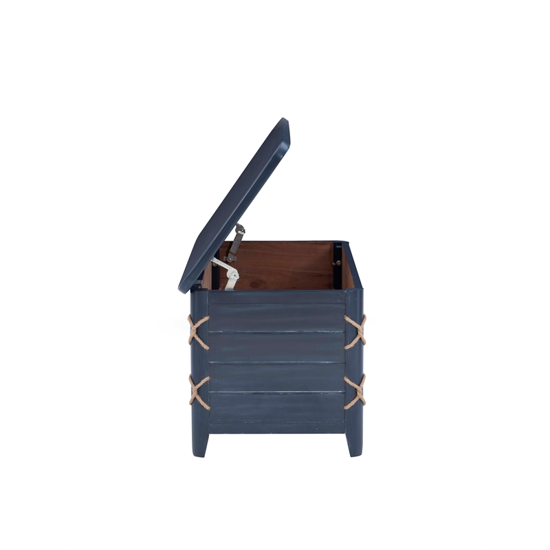 Linon Zana Cedar Lined Storage Chest with Rope Detail in Blue Distressed Wood