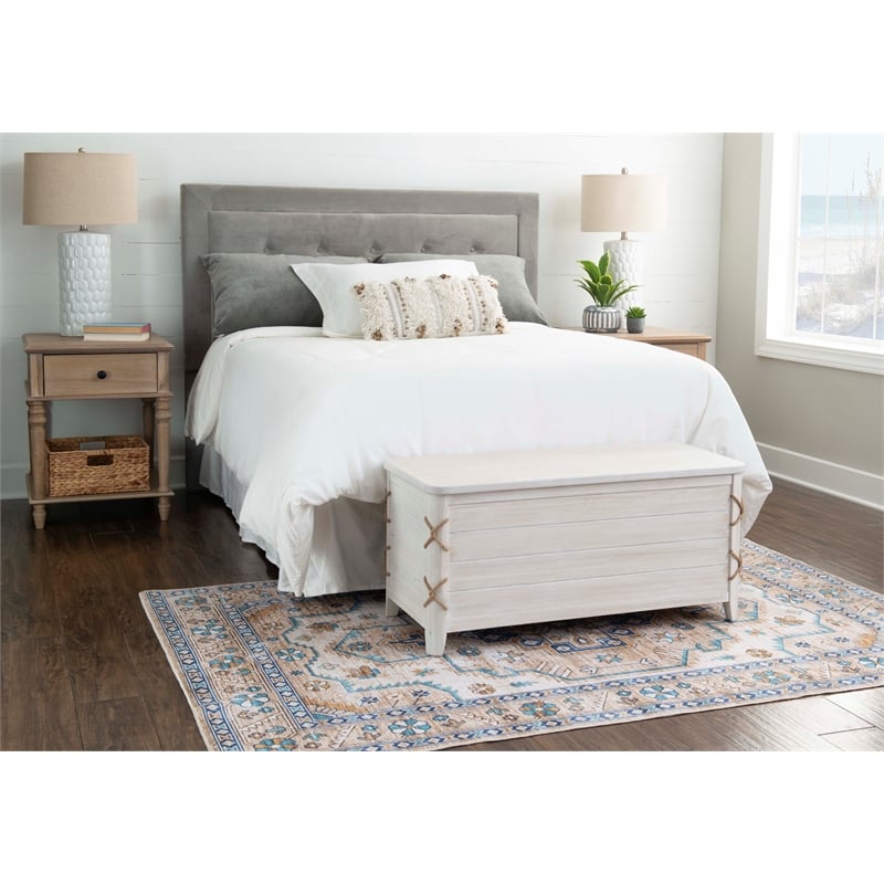 Linon Zana Cedar Lined Storage Chest with Rope Detail in White Distressed Wood