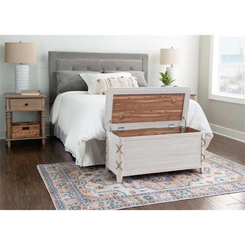 Linon Zana Cedar Lined Storage Chest with Rope Detail in White Distressed Wood