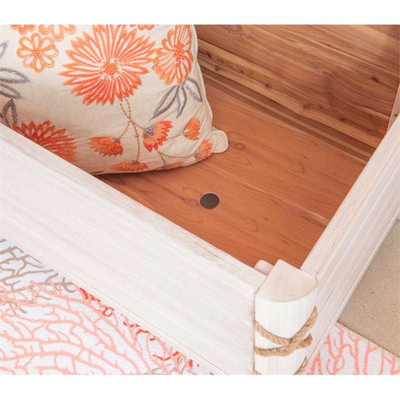 Linon Zana Cedar Lined Storage Chest with Rope Detail in White Distressed Wood