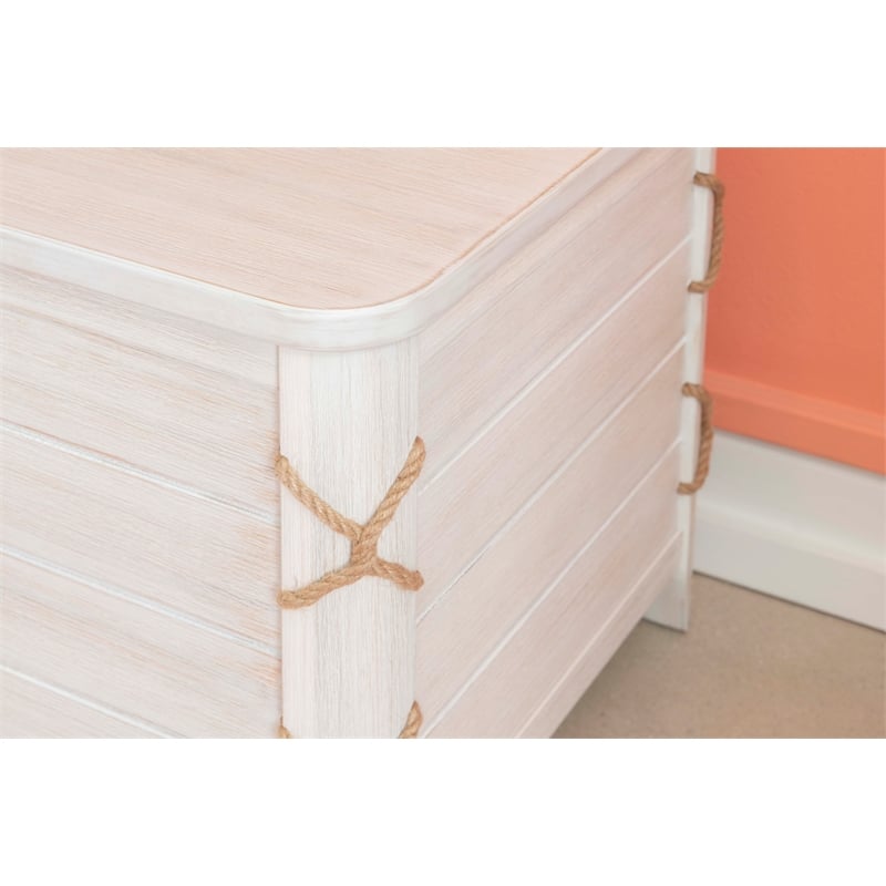 Linon Zana Cedar Lined Storage Chest with Rope Detail in White Distressed Wood