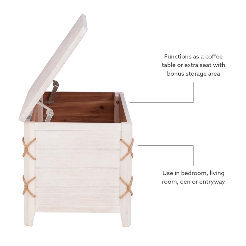 Linon Zana Cedar Lined Storage Chest with Rope Detail in White Distressed Wood