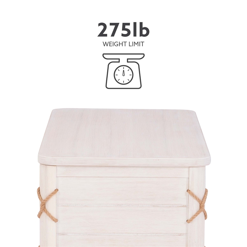 Linon Zana Cedar Lined Storage Chest with Rope Detail in White Distressed Wood