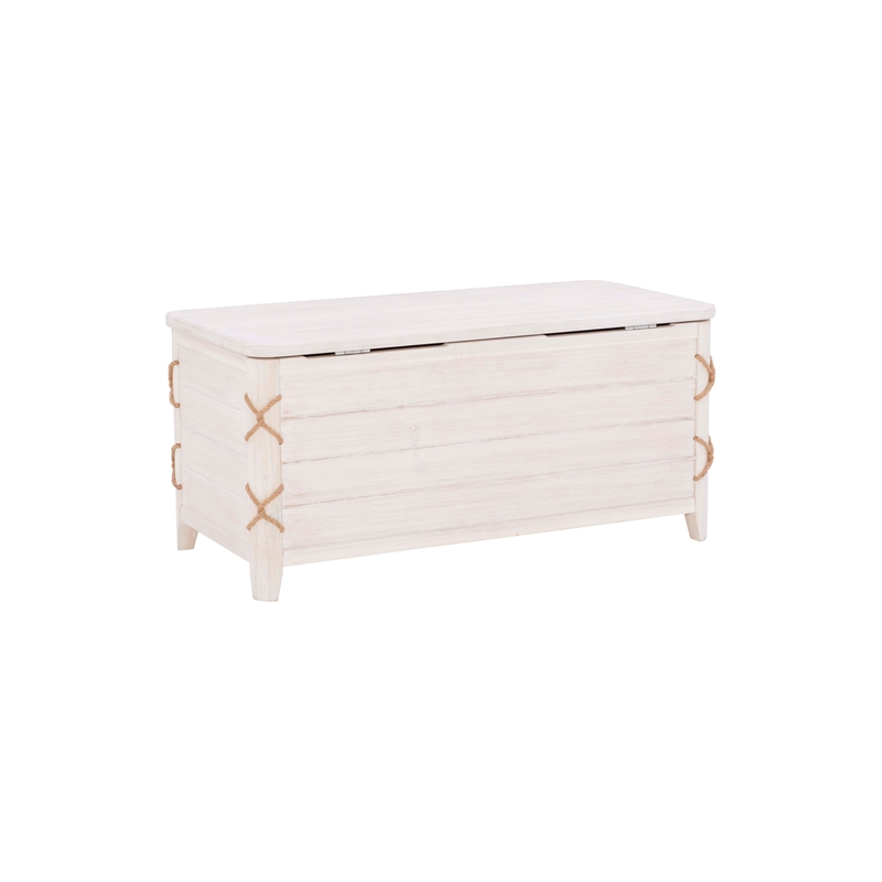 Linon Zana Cedar Lined Storage Chest with Rope Detail in White Distressed Wood