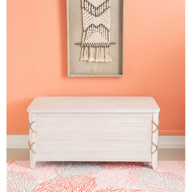 Linon Zana Cedar Lined Storage Chest with Rope Detail in White Distressed Wood