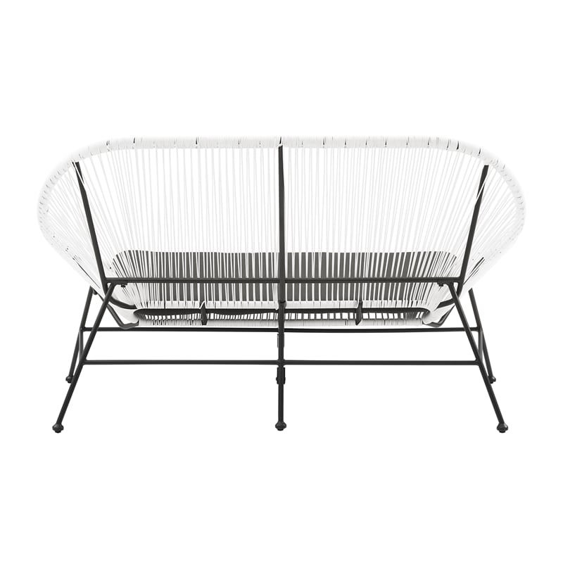 Linon Tallie Outdoor Loveseat Handwoven Wicker Roping Steel Frame in White