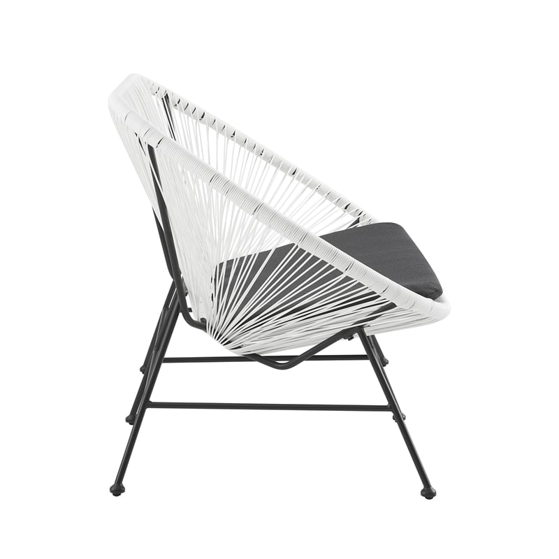 Linon Tallie Outdoor Loveseat Handwoven Wicker Roping Steel Frame in White