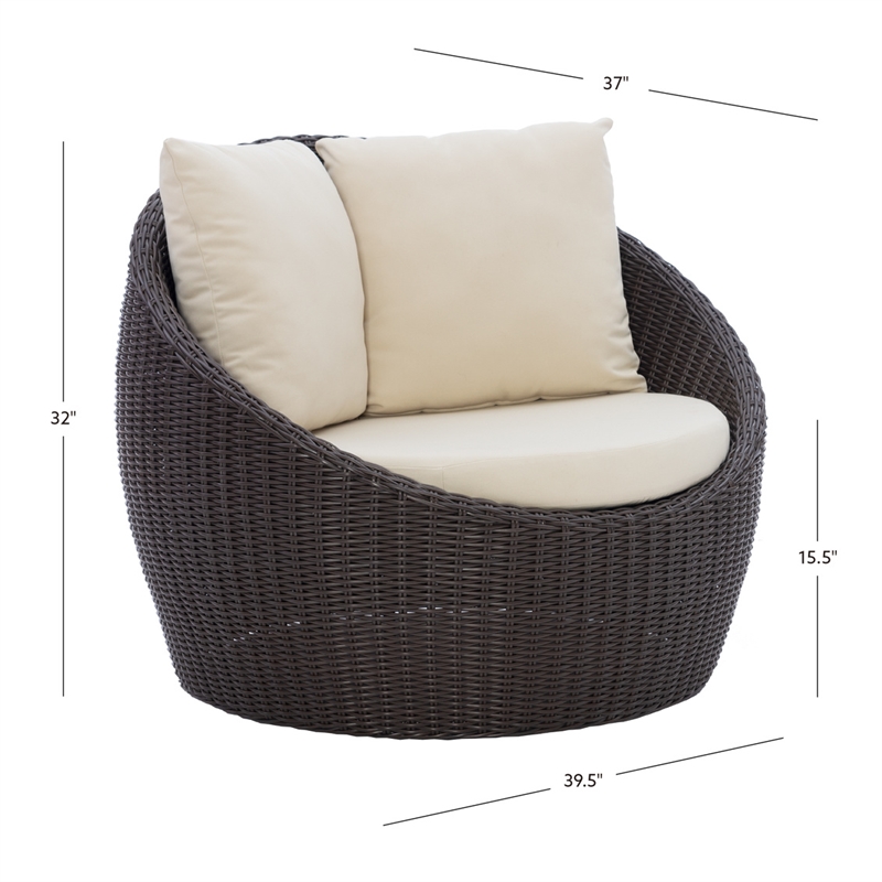 Linon Nara Outdoor Snuggle Chair Resin Wicker Weave with Cushions in Dark Brown