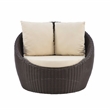 Linon Nara Outdoor Snuggle Chair Resin Wicker Weave with Cushions in Dark Brown