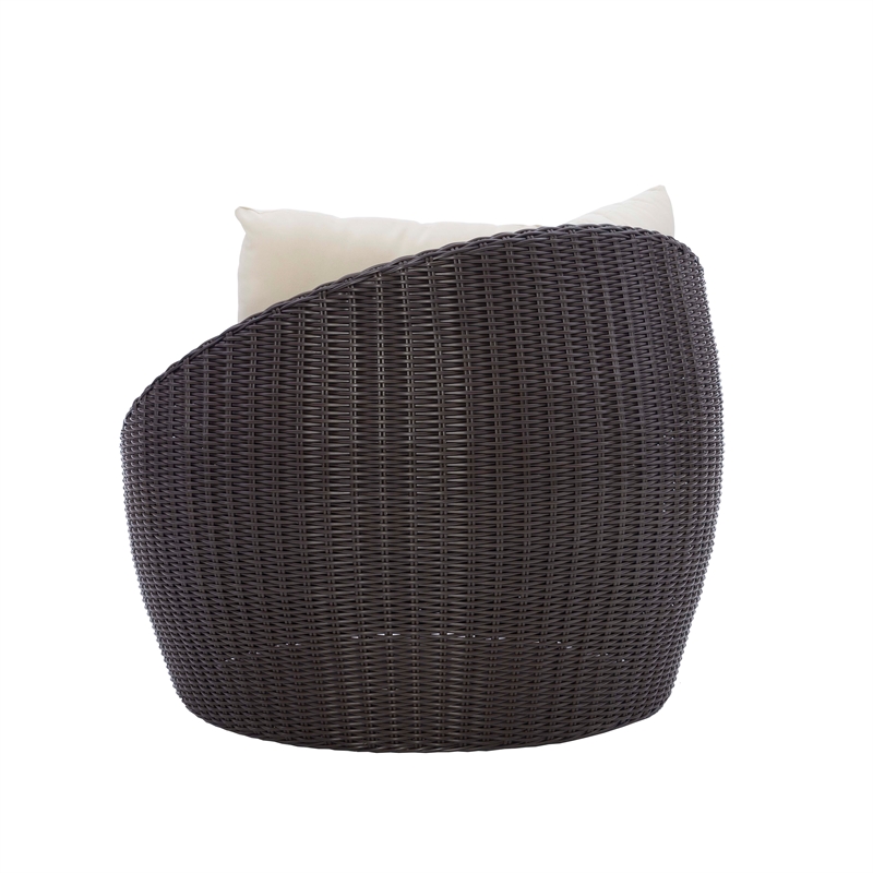 Linon Nara Outdoor Snuggle Chair Resin Wicker Weave with Cushions in Dark Brown