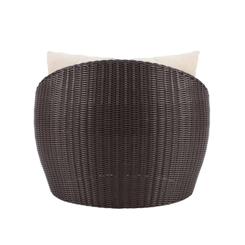 Linon Nara Outdoor Snuggle Chair Resin Wicker Weave with Cushions in Dark Brown